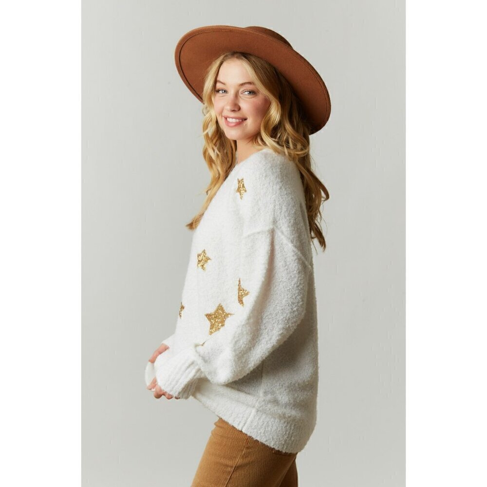 Kimber Sequin Starry Sweater in White - Picture 4 of 6